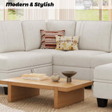 4 Seater Sectional Sofa with Reversible Chaise, Velvet L Shaped Sofa Sectional Couch with Convertible Storage Ottoman Beige