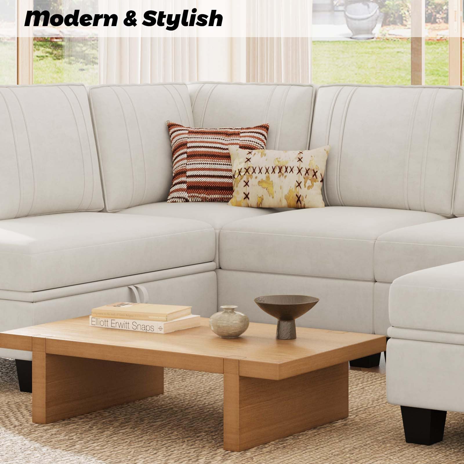 4 Seater Sectional Sofa with Reversible Chaise, Velvet L Shaped Sofa Sectional