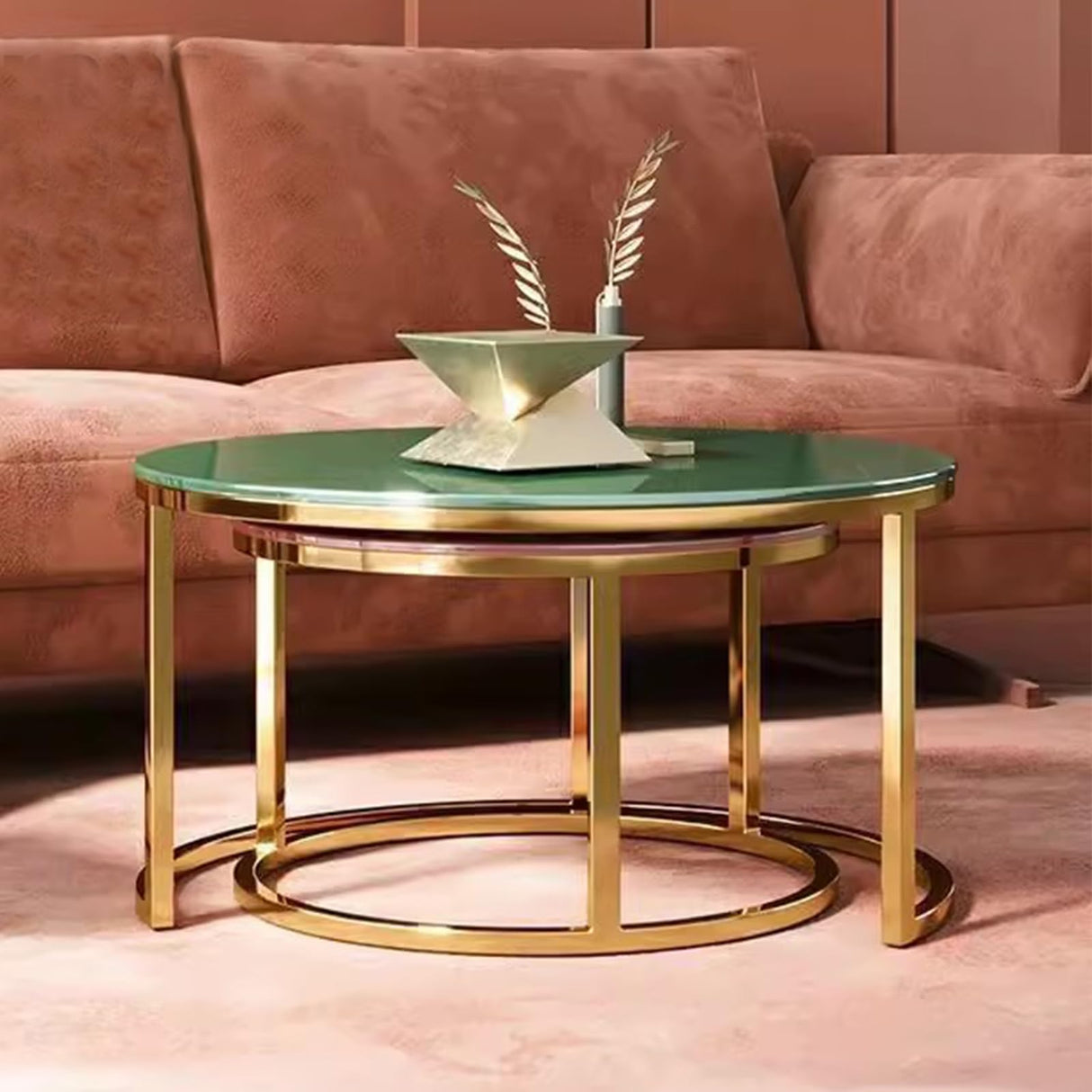 Color Tempered Glass Nesting Coffee Table Set of 2,Modern Round Side Tables