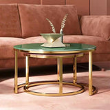 Color Tempered Glass Nesting Coffee Table Set of 2,Modern Round Side Tables