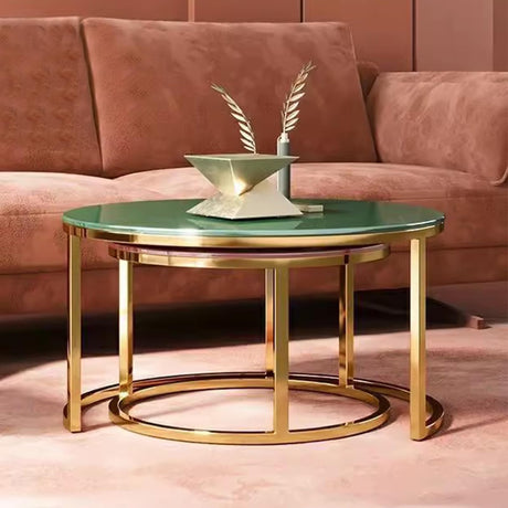 Color Tempered Glass Nesting Coffee Table Set of 2,Modern Round Side Tables