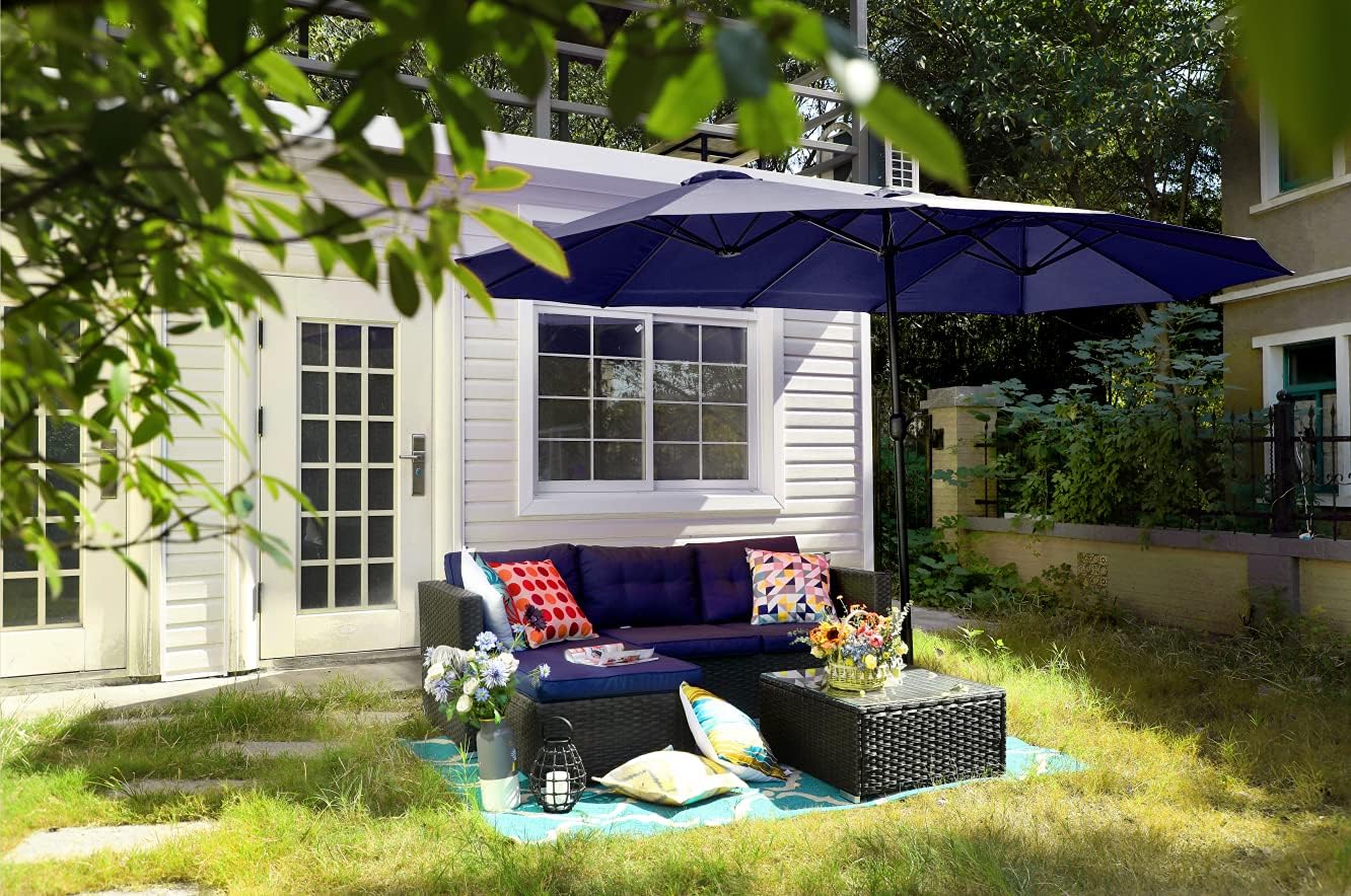13 ft Outdoor Patio Umbrella, Large Rectangular Double Sided Market Table