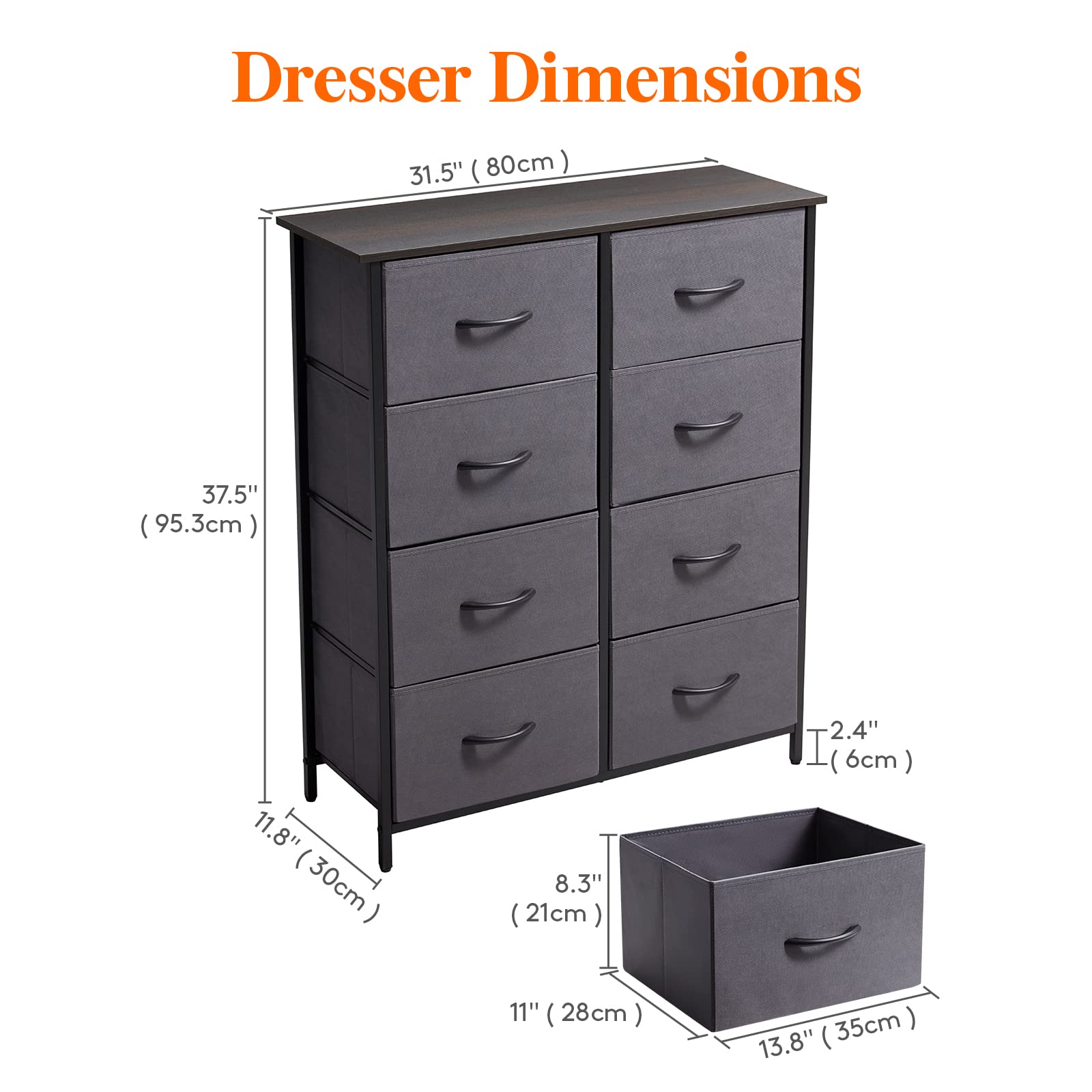 Dresser for Bedroom, Chest of Drawers with 8 Fabric Dressers