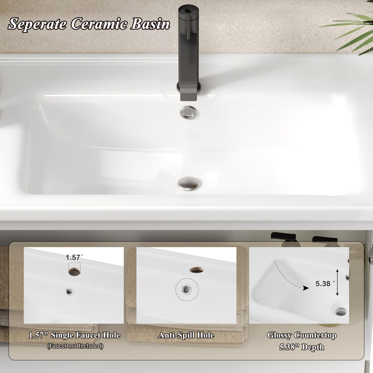 LUMISOL 36" Bathroom Vanity with Ceramic Sink, Wall Mounted Bathroom Vanity with 2 Doors & Side Open Shelves, Modern Floating Bathroom Storage Cabinet with Undermount Sink, White