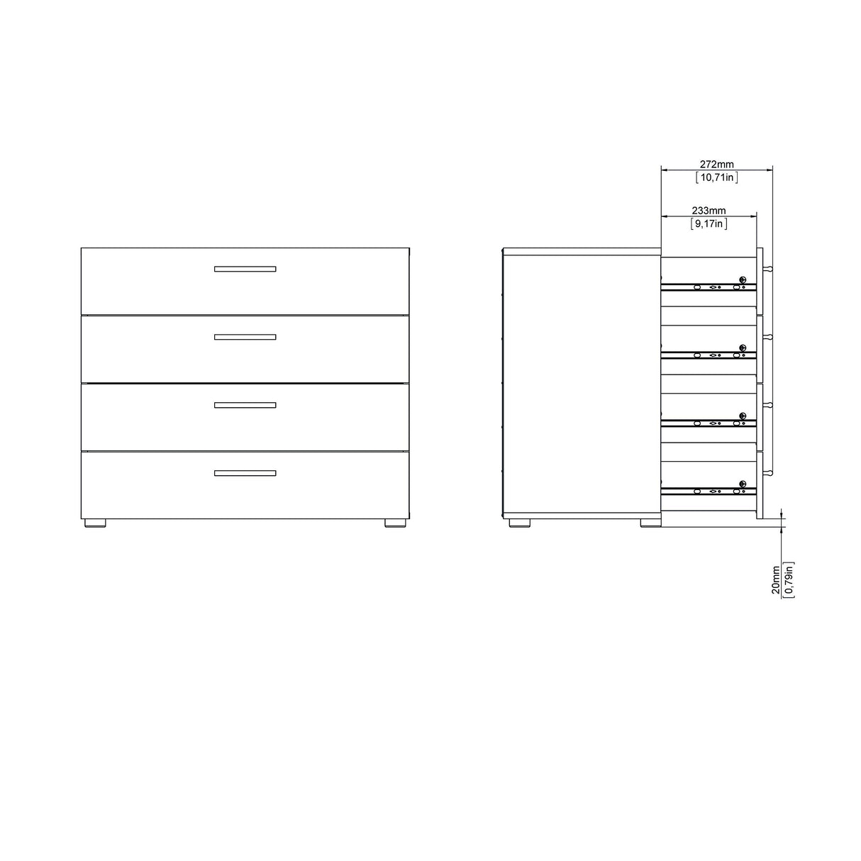 Steel Brackets at Bottom 4 Drawer