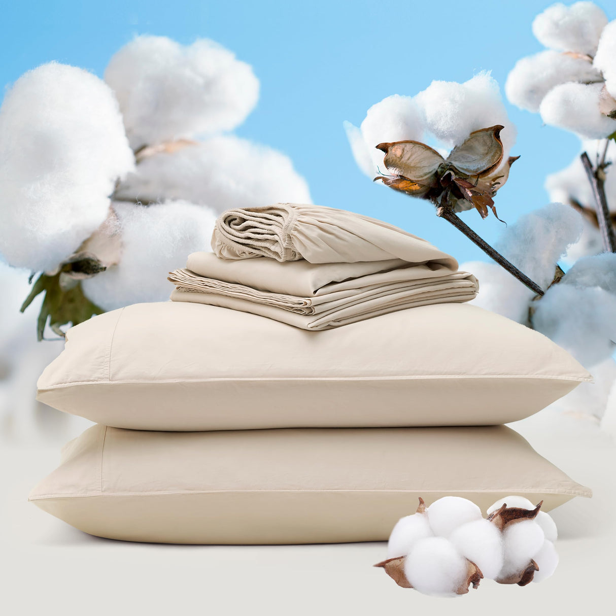 Stitch 100% Organic Cotton Sheet Set King- 300 TC Luxury Hotel Sateen Weave, GOTS