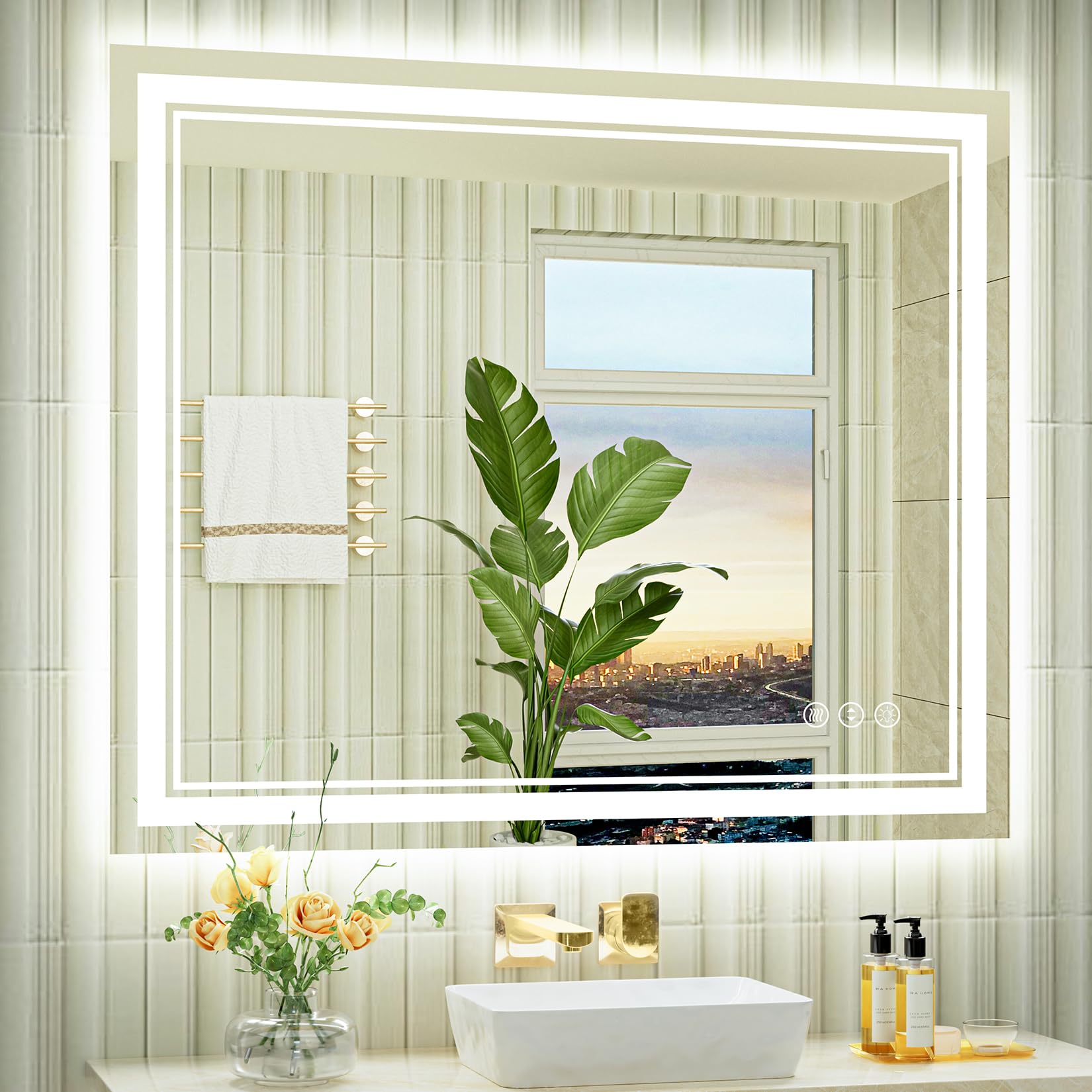 48x40 LED Bathroom Mirror with Front and Backlit, Anti-Fog Lighted Bathroom Vanity