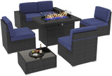 Outdoor Patio Furniture Set with 44" Fire Pit Table Rattan Sectional Sofa