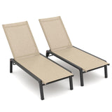 Patio Chaise Lounge Set of 2 with 5 Adjustable Backrest, Foldable Aluminum Chaise Lounge Chair Recliner