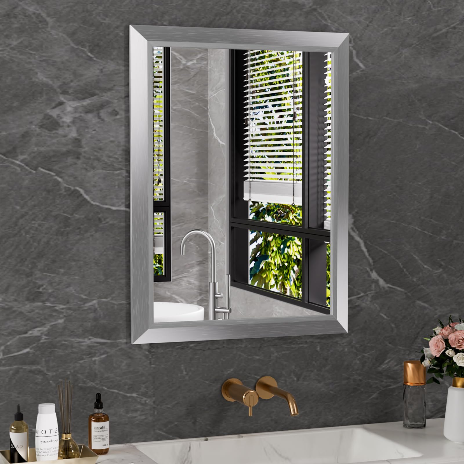 Bathroom Mirror Silver, Thick Metal Framed Wall Mirrors