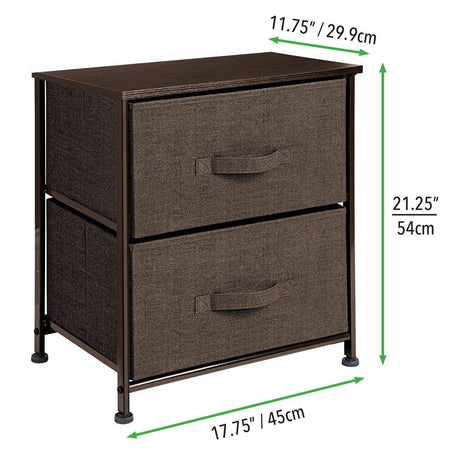 Small Storage Dresser End/Side Table Night Stand with 2 Removable Fabric Drawers - Organizer for Bedroom, Living Room, Closet - Hold Clothes, Linens, Accessories, Lido Collection, Dark Brown