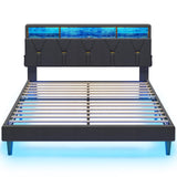 LED Full Bed Frame with Charging Station, Full Size Bed Frame