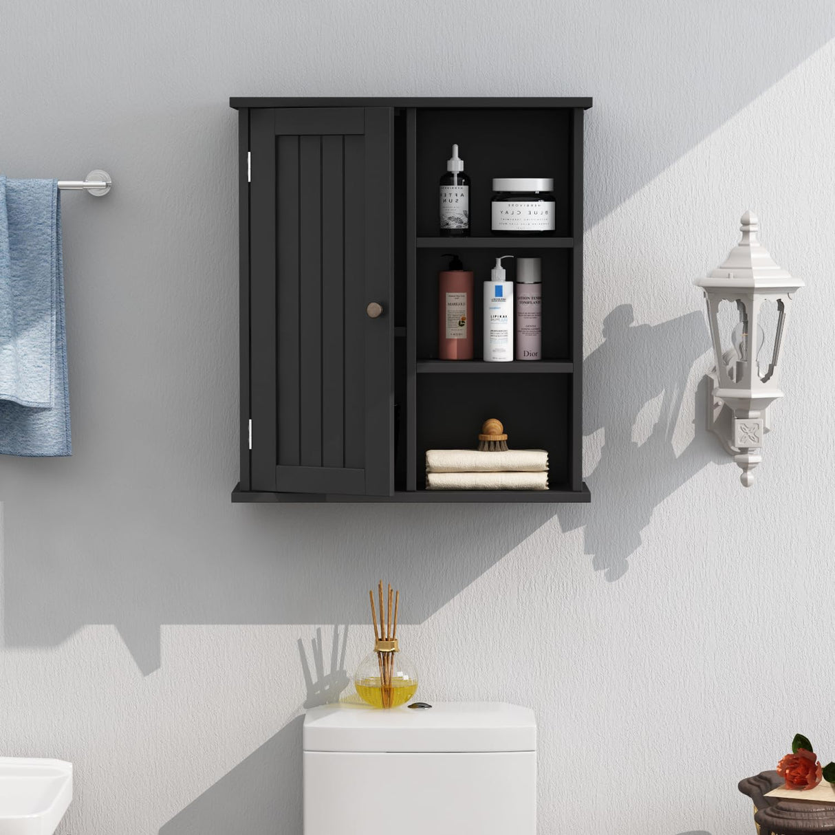 Bathroom Wall Cabinet, Medicine Cabinet with Door and 3 Open Shelves