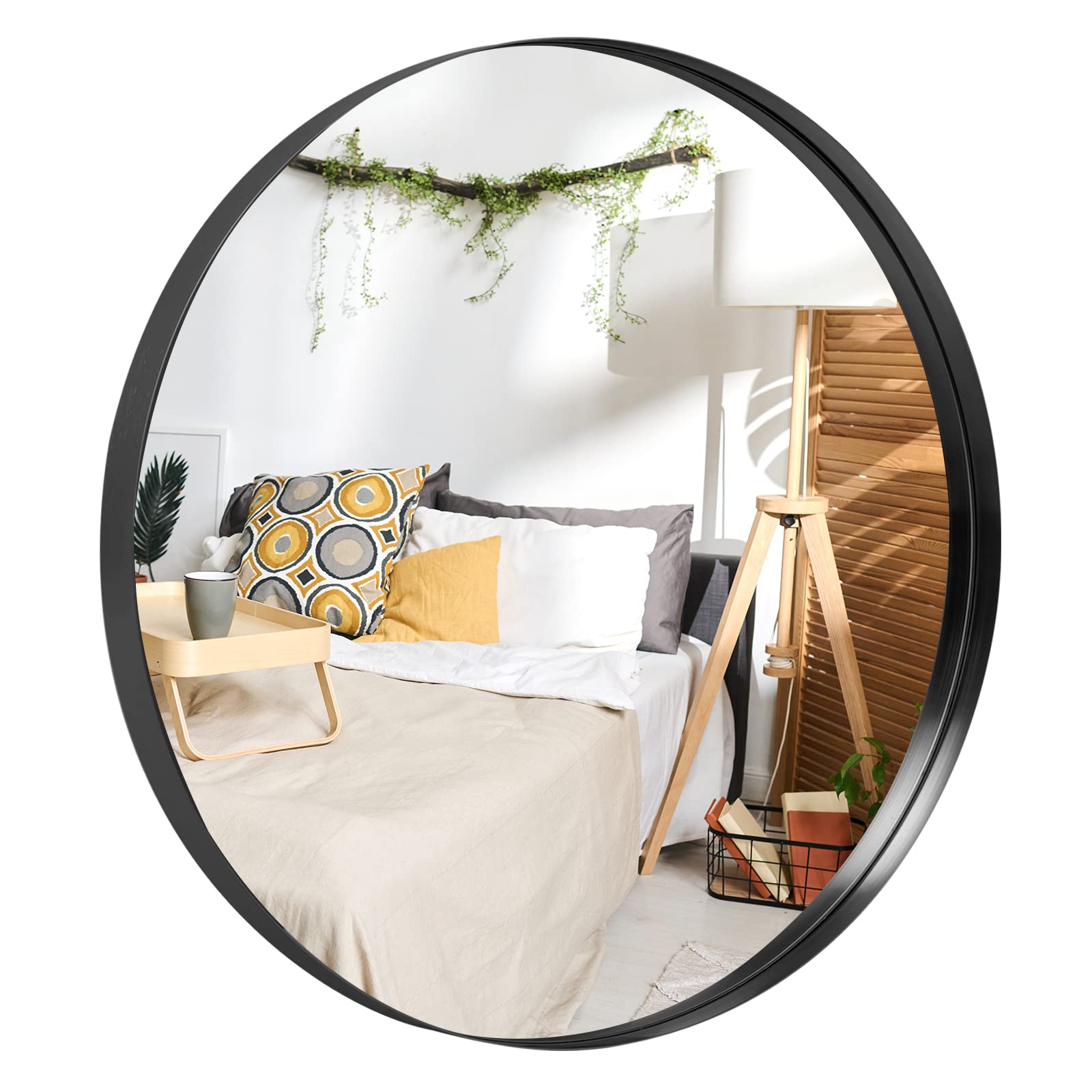 Round Mirror Circle Mirror 28 Inch Aluminum Alloy Frame Wall Mirror Large Vanity Hanging Decorative