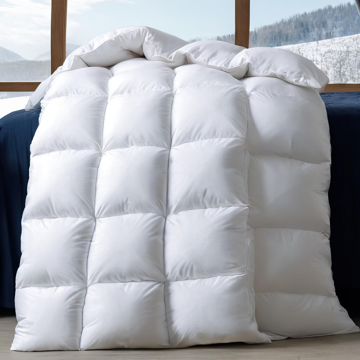 Wellos Luxury Goose Feather Down Comforter Queen Size 900+ Fill-Power, 1600TC/DM Cotton Blend Fluffy and Cozy Down Duvet Insert, All Season Premium Medium Warmth Down Comforter