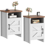 Nightstand, Modern Bedside Table with Barn Door and Shelf, Rustic End Table Side Table