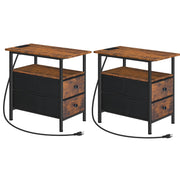 End Table with Charging Station, Set of 2 Narrow Side Tables, Nightstand