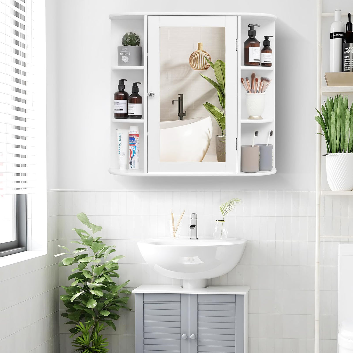 Bathroom Medicine Cabinet with Mirror, Bathroom Wall Cabinet with 2 Adjustable Shelves