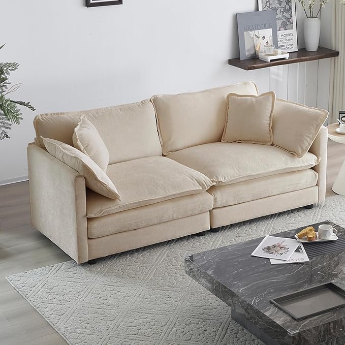 Comfortable Deep Seat Chenille Loveseat, Modern Love Seat 2-Seater Sofa Couch