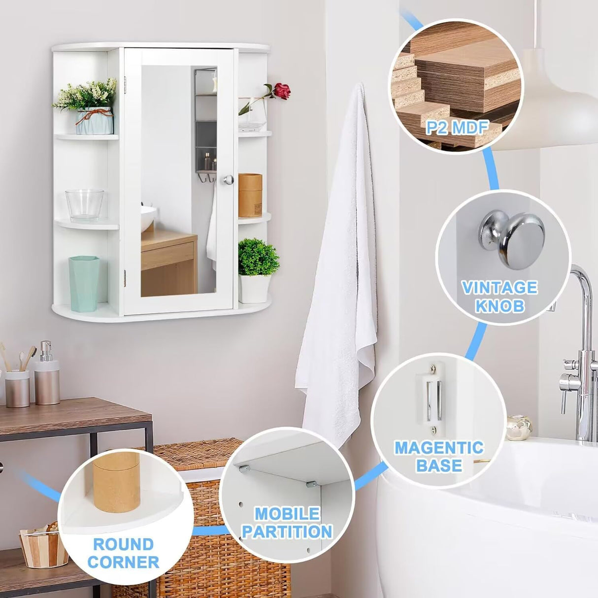 Bathroom Cabinet with Single Mirror Door Wall Mount Medicine Cabinet