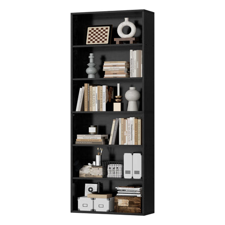 Open Bookshelf and Bookcase, 6 Shelf Storage Shelves Tall Bookcase for Bedroom, Living Room and Office, Black