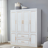 74.2" 4 Door Armoire Wardrobe Closet Cabinet, Wood 2 Drawers Tall Cabinet Closet