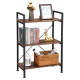 37" H 3 Tier Bookshelf, Rustic Small Book Shelf for Small Spaces, Brown Wooden Shelves