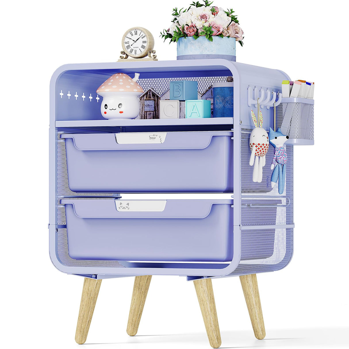 Nightstand,Cute End Table with Storage Drawer, Bedside Table Small Blue Bedroom Furniture