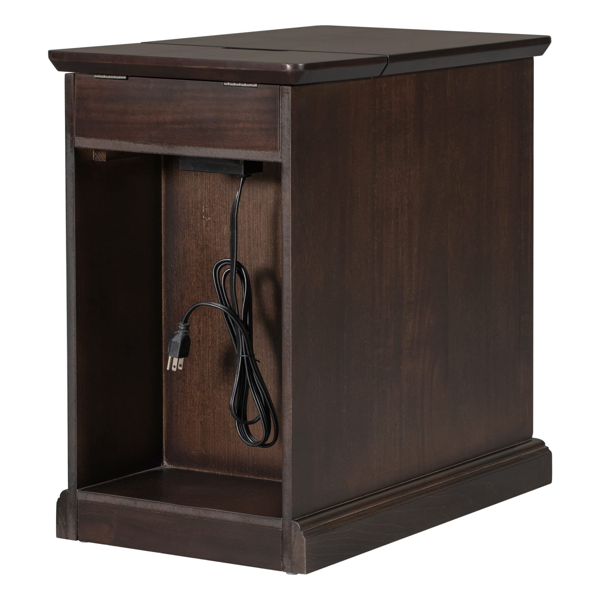 Traditional Wood End Table with Charging Station, Modern Vintage Sofa Chair Side Table Nightstand with Storage & Drawer for Living Room Bedroom, No Assembly, Antique Espresso