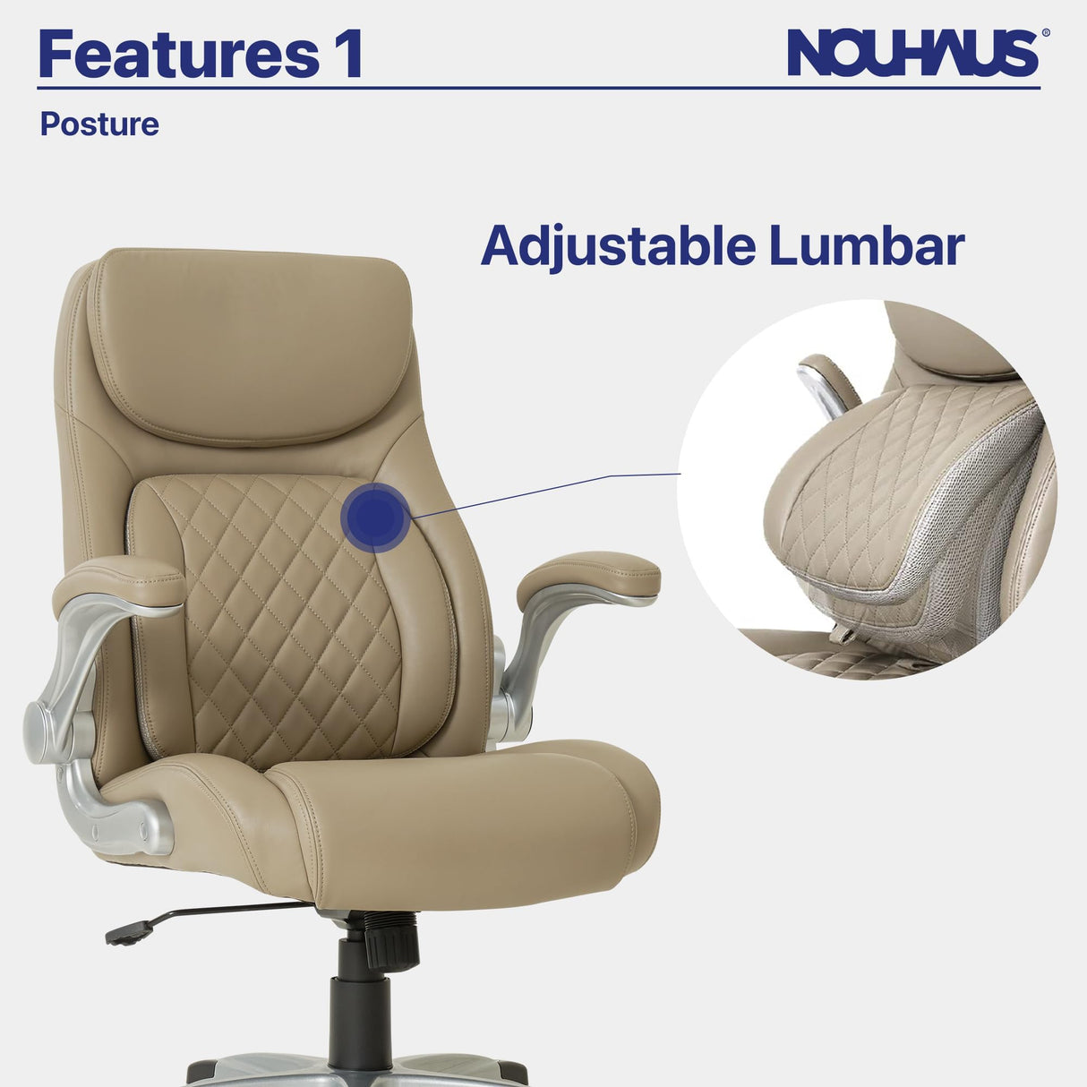 +Posture Ergonomic PU Leather Office Chair. Click5 Lumbar Support with FlipAdjust