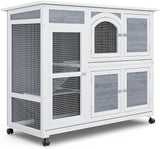 Rabbit Hutch Outdoor Chicken Coop, 47.5" Bunny House Cage on Wheels