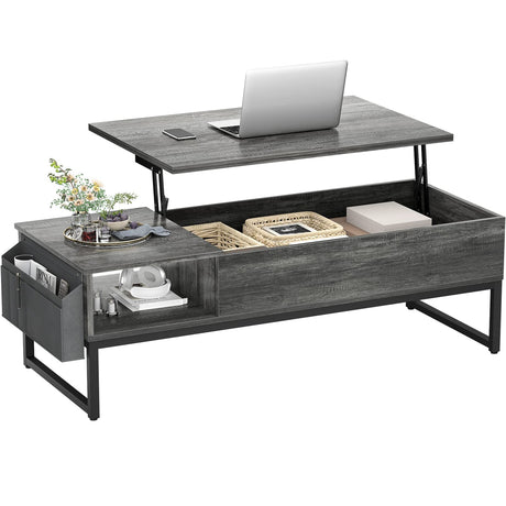 Lift Top Coffee Table with Storage, Wood Lifting Top Central Table Metal Frame