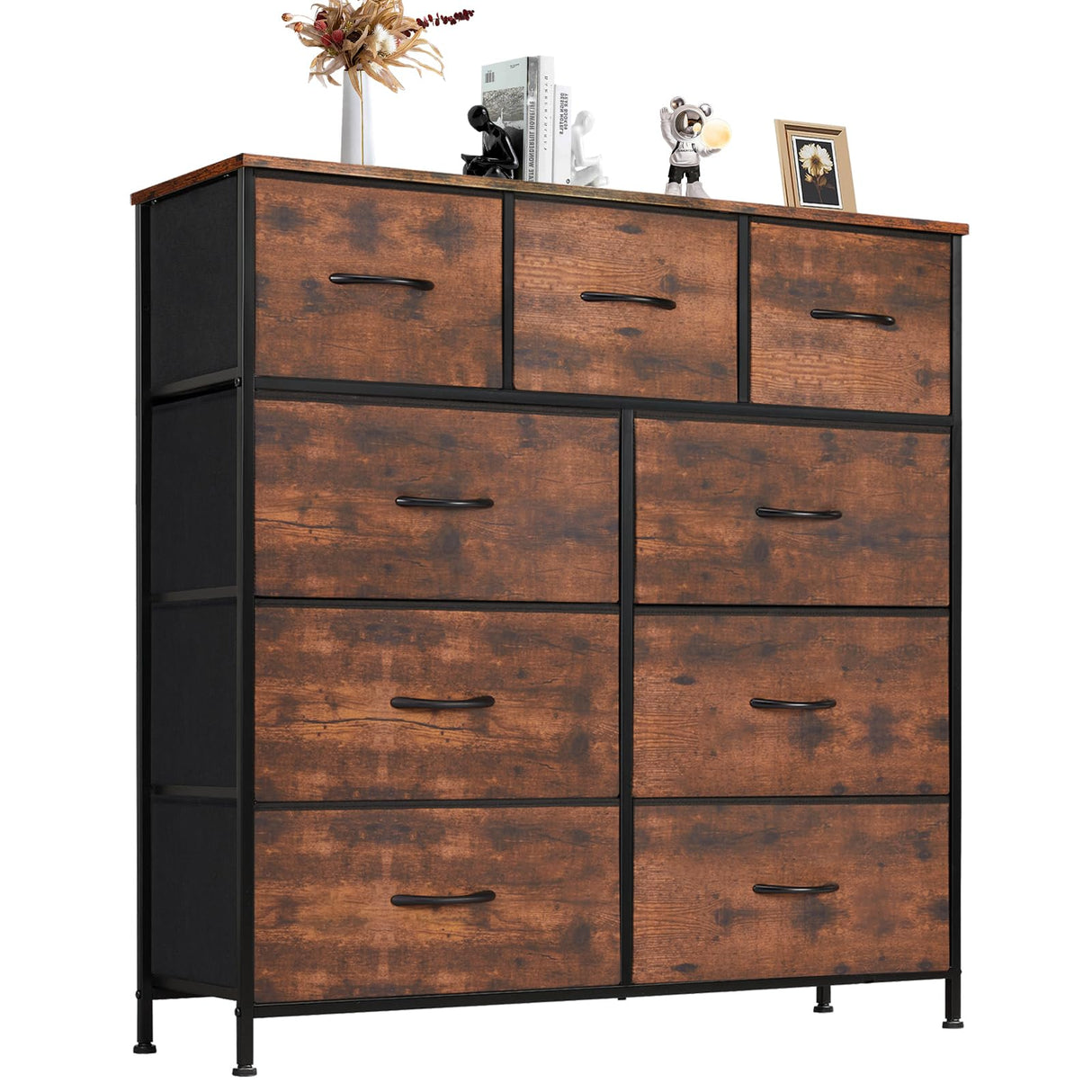 Dresser for Bedroom with 9 Fabric Drawers, Tall Chest Organizer Units for Clothing