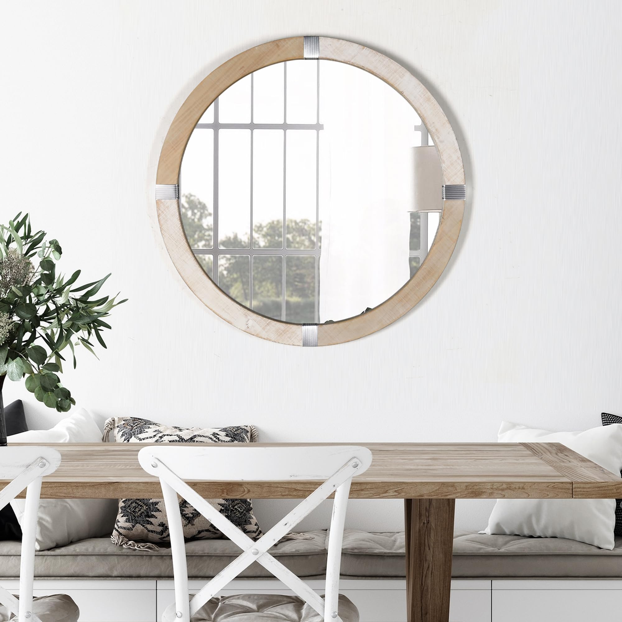Rustic Round Mirrors, 31.5'' Wooden Circle Mirror, Hanging Wall Decorative Mirror