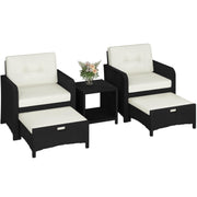 5 Piece Patio Conversation Set with Ottomans, PE Wicker Balcony Furniture