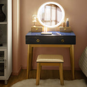 Vanity Table Set with LED Lighted Mirror, Makeup Dressing Table Set with 3 Color Lighting