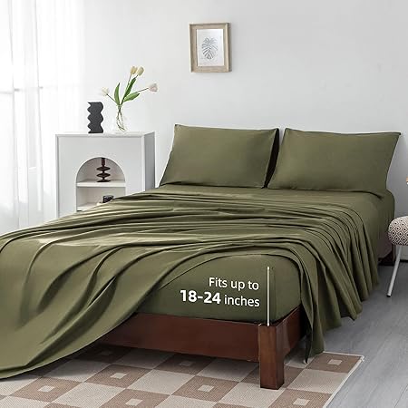 100% Egyptian Cotton Sheets Queen Size Set 18"-24" Extra Deep Pocket