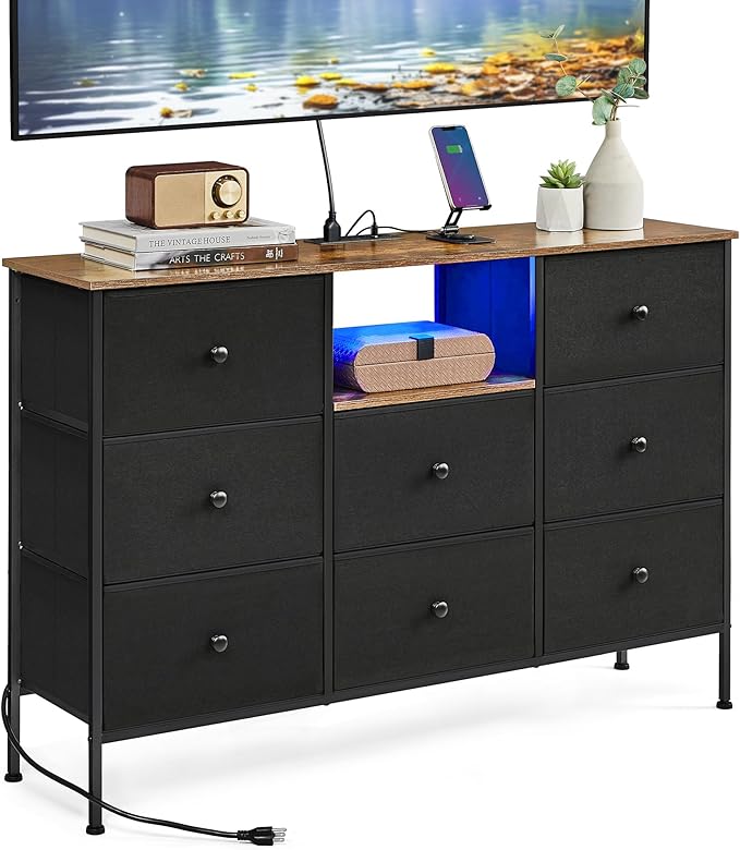 Dresser with Power Outlets and LED Lights