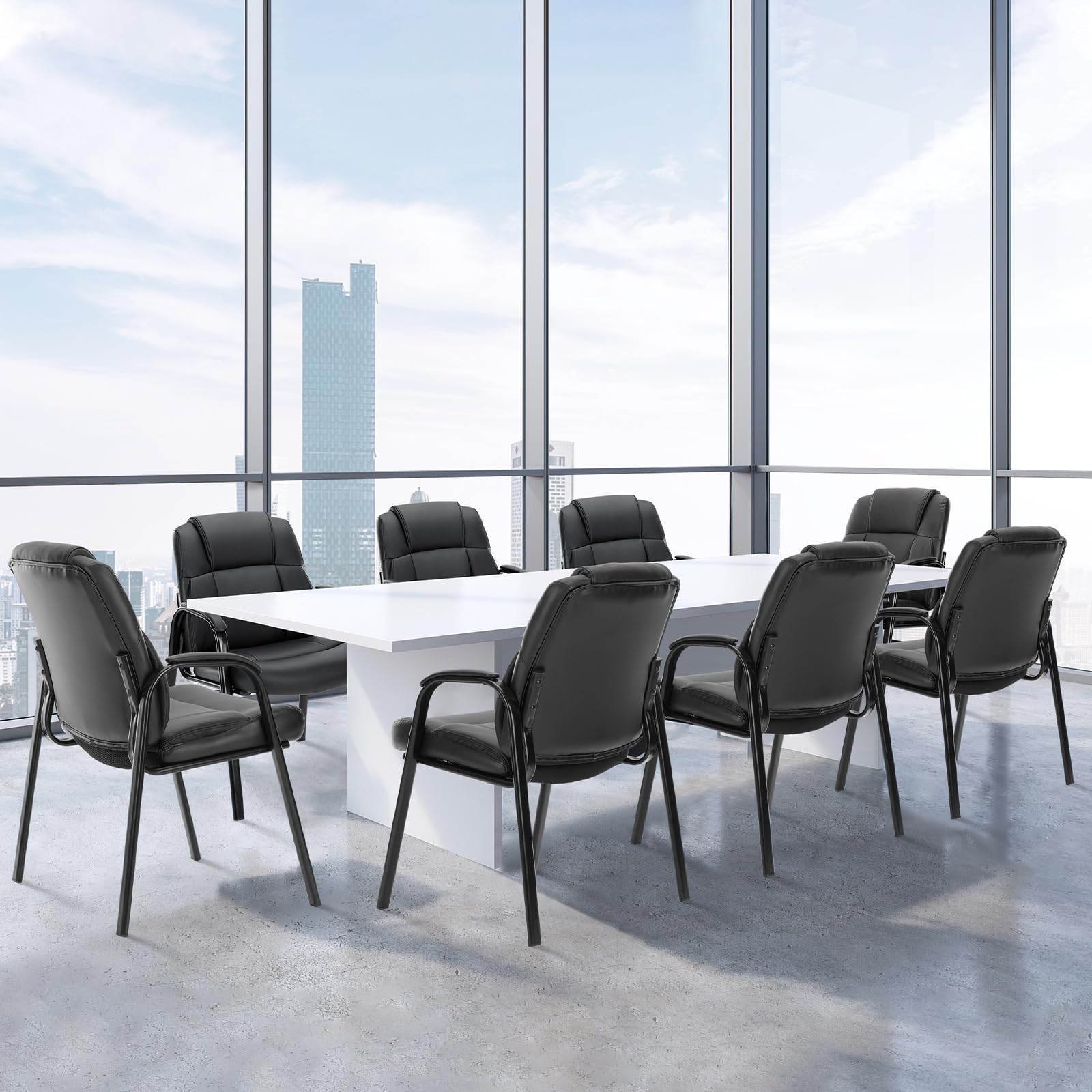 Leather Guest Chair Set of 2 with Padded Arms, Comfy Waiting Room Chairs