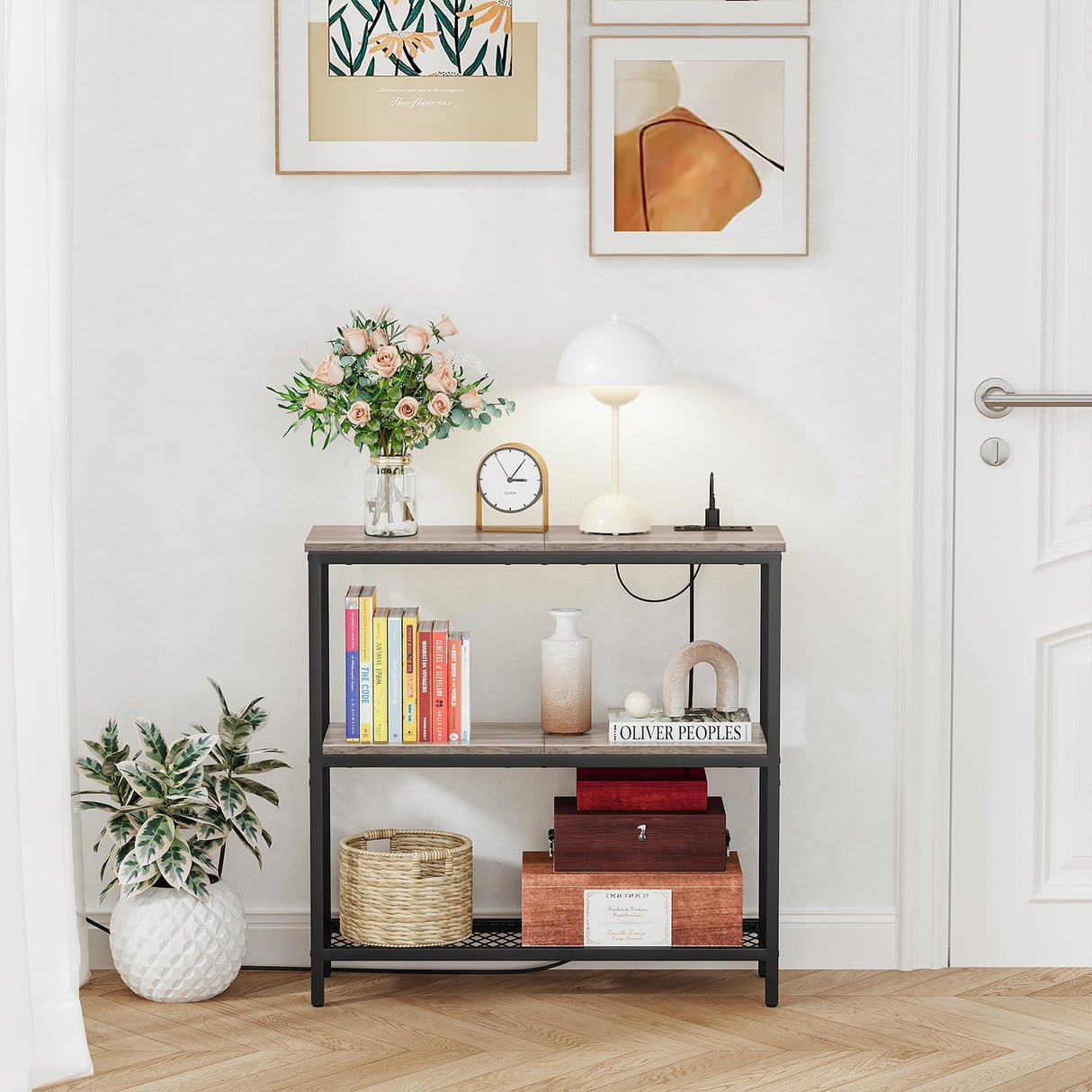 Console Table with Power Outlets, Entryway Table with Storage, Narrow Sofa Table