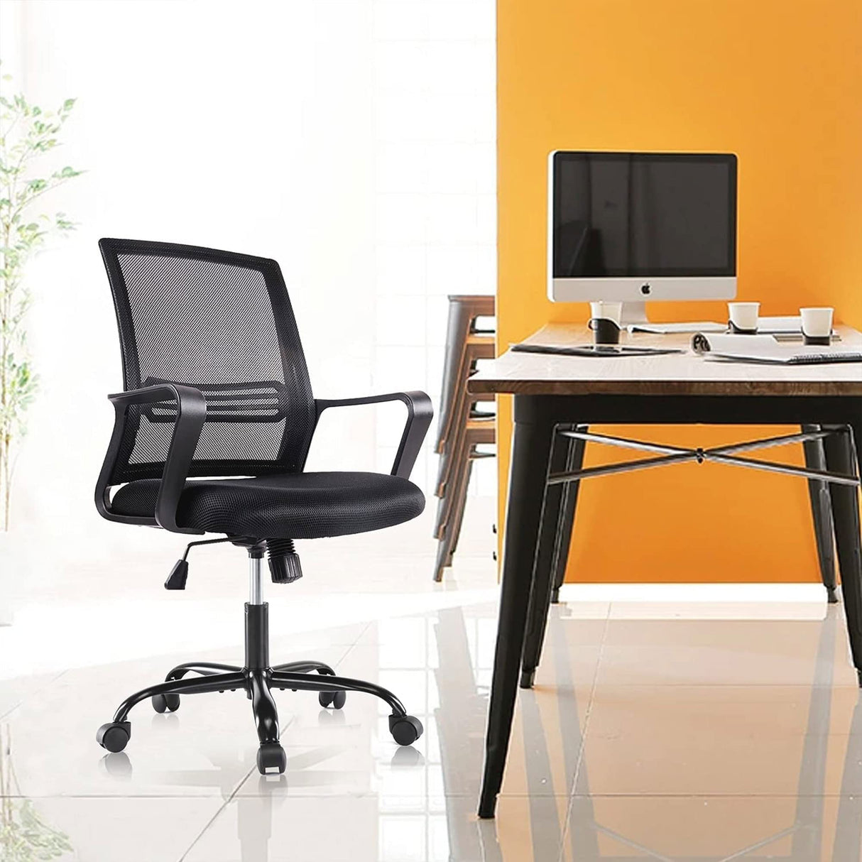 Ergonomic Mid Back Breathable Mesh Swivel Desk Chair with Adjustable Height and Lumbar Support Armrest for Home