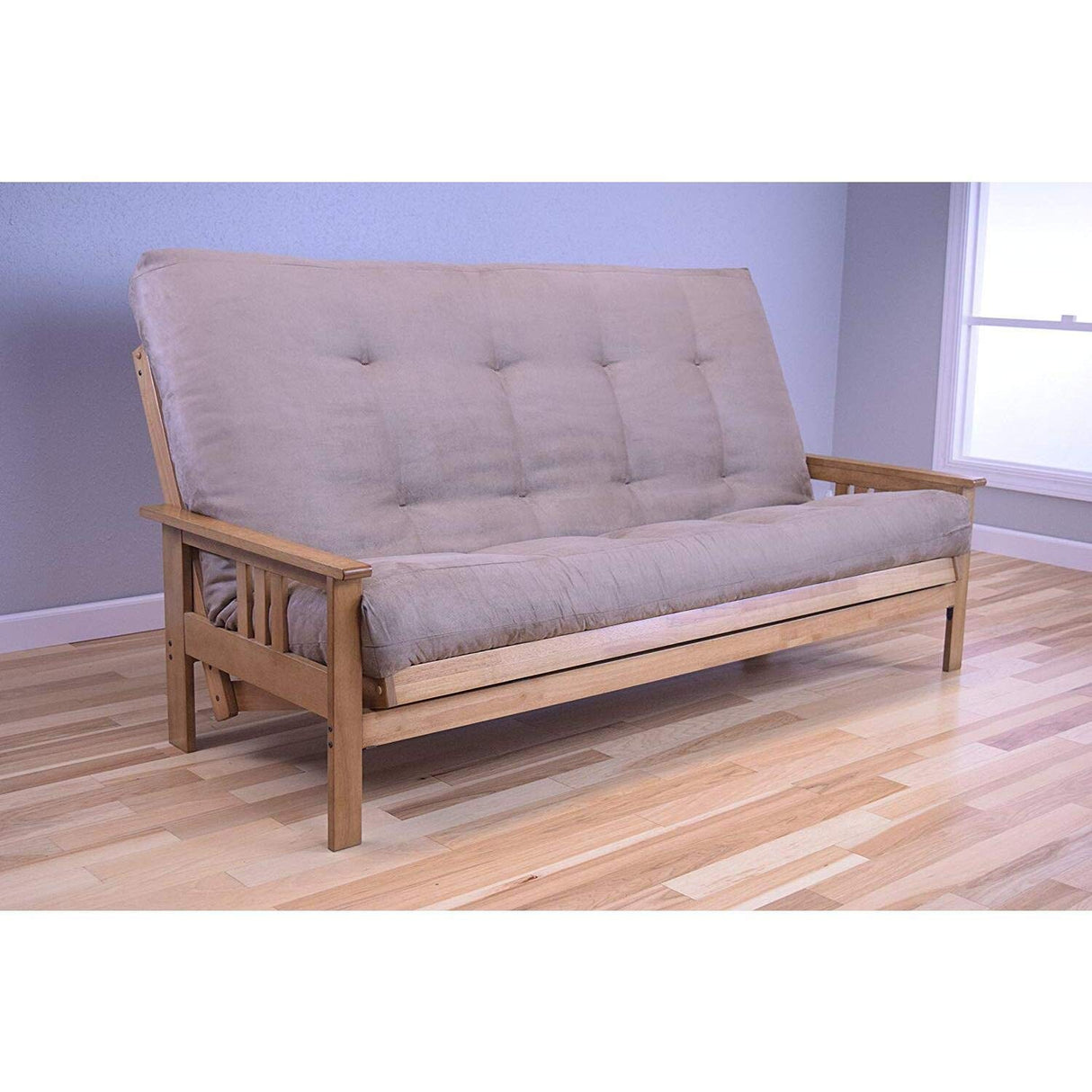 Monterey Queen Size Futon Set in Butternut Finish, Suede Peat