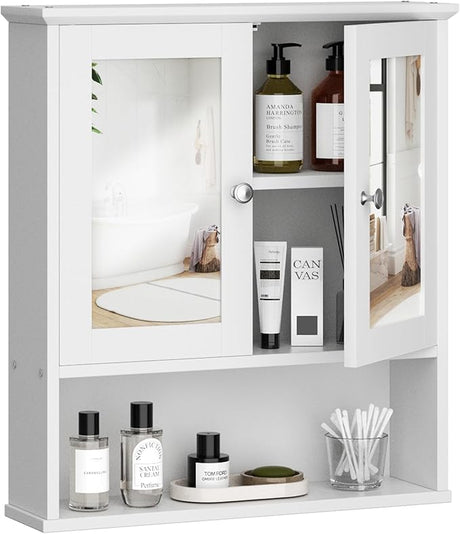 Bathroom Cabinet with Mirror, Wood Medicine Cabinet with Adjustable Shelf