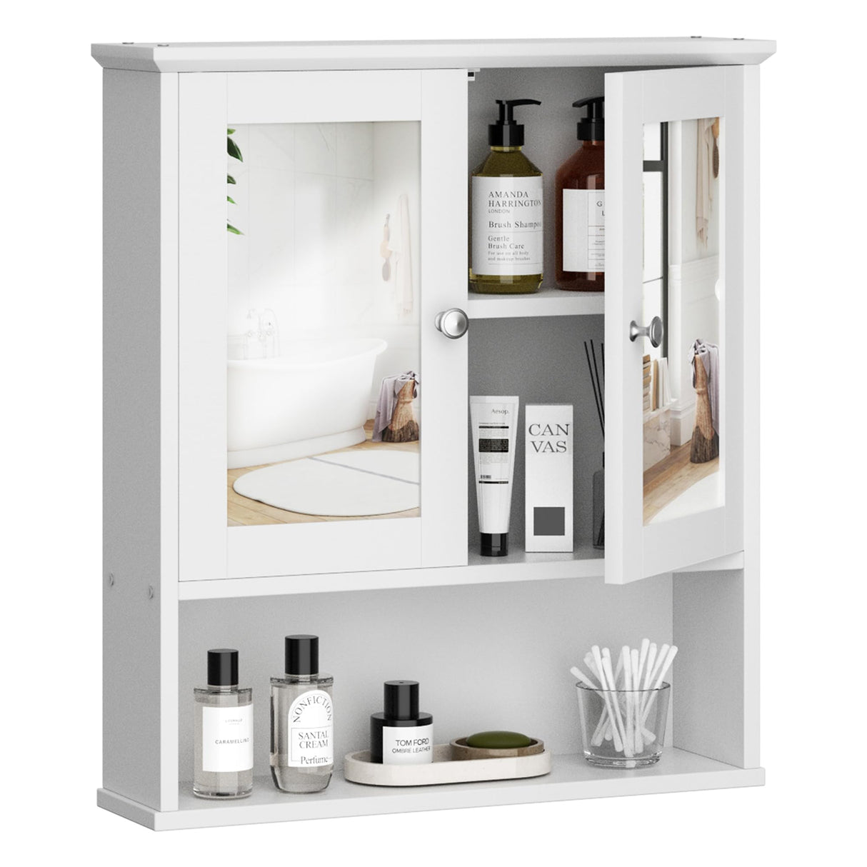 Bathroom Cabinet with Mirror, Wood Medicine Cabinet with Adjustable Shelf