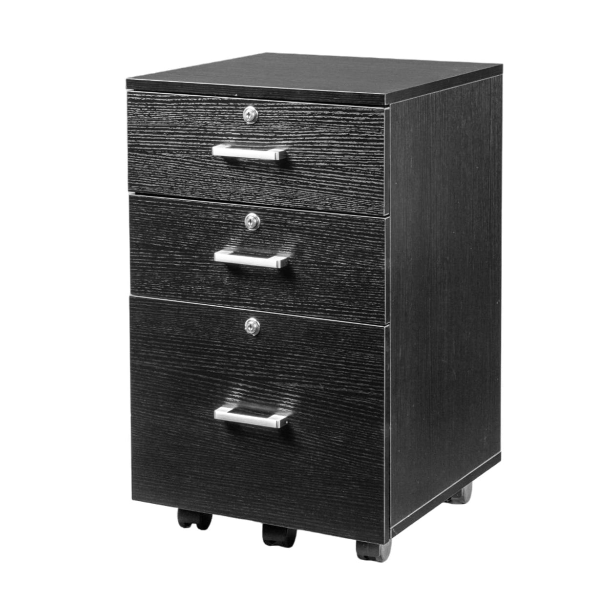 3-Drawer File Cabinet with Lock, Wood Rolling File Cabinet Under Desk File Cabinets