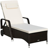 HAPPYGRILL Patio Chaise Lounge Outdoor Rattan Wicker Recliner Lounger Chair with Cushion and Wheels for Balcony Garden Poolside