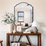 32x20 Black Arched Bathroom Mirror with Scalloped Frame