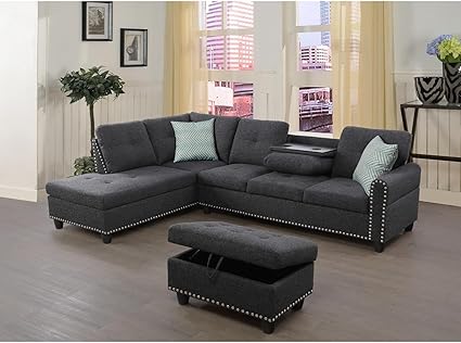 Sophisticated Simplicity Sectional Sofa with Ottoman, Living Room Set