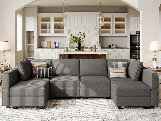 L Shaped Sofa with Storage Seat Fabric Modular Sectional Couch Reversible Chaise