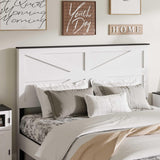 Queen Size Farmhouse Wooden Bed Frame with Headboard - White